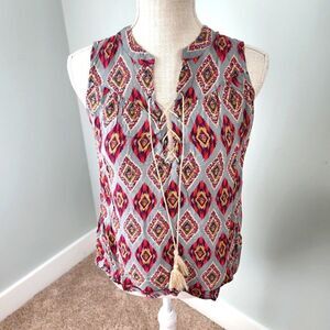 Xhilaration Sleeveless Aztec Boho V Tie Neck Top Size Small